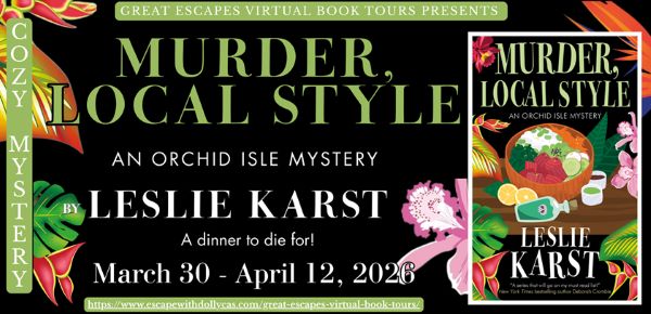 One Signed Copy of Murder, Local Style (An Orchid Isle Mystery) by Leslie Karst. Two Orchid Isle coasters, and a set of all 11 bookmarks (with recipes!) of all my books. US Only