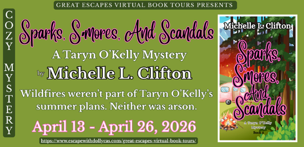 Three winners each receive an E-pub Copy of: Sparks, S’mores, and Scandals : (A Taryn O’Kelly Mystery) by Michelle L. Clifton (US and Canada)
