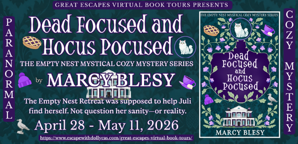 One Paperback Signed Copy of: Dead Focused and Hocus Pocused (The Empty Nest Mystical Cozy Mystery Series) by Marcy Blesy
